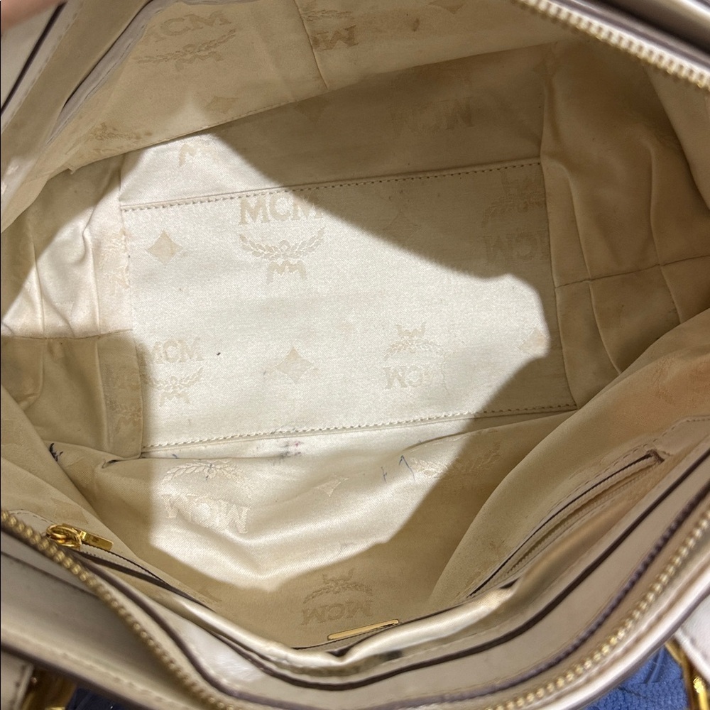 MCM Cream Satchel with Gold Accents - Picture 7 of 9